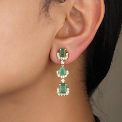 Emerald Dangle Drop Diamond Earrings