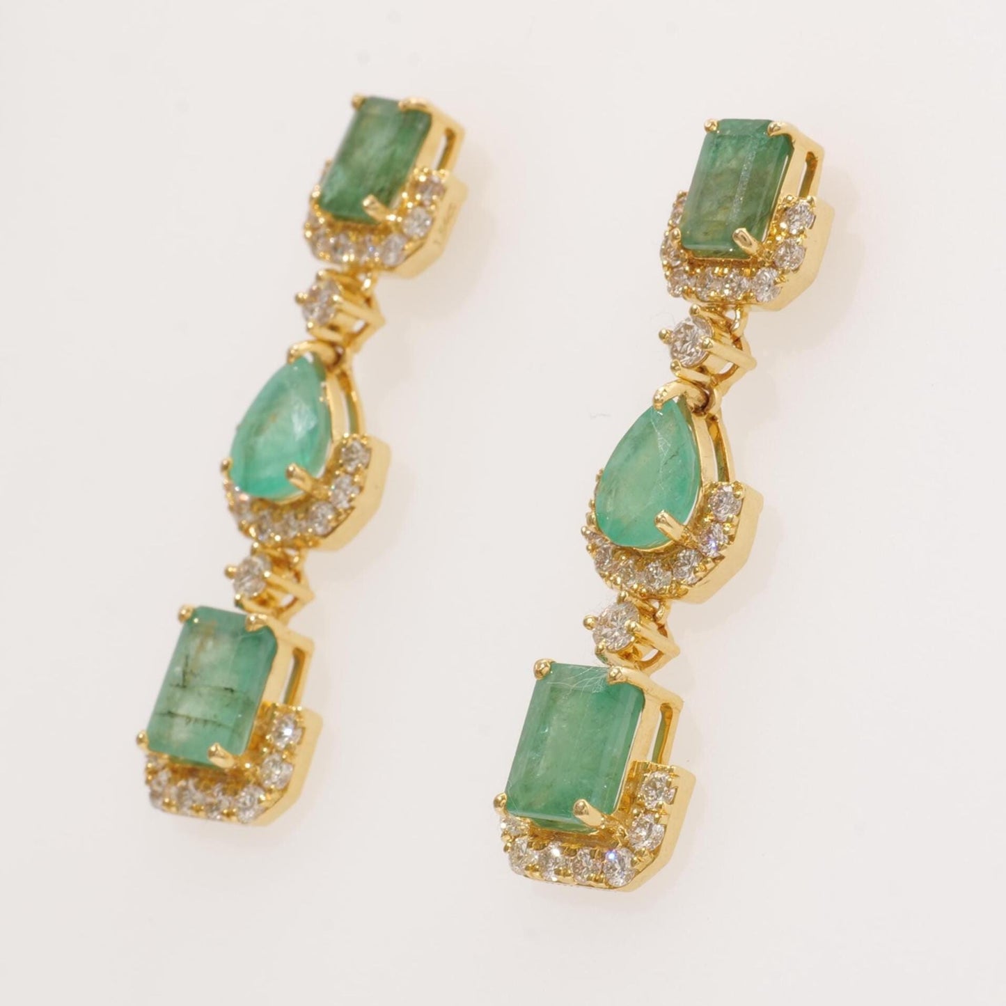 Emerald Dangle Drop Diamond Earrings