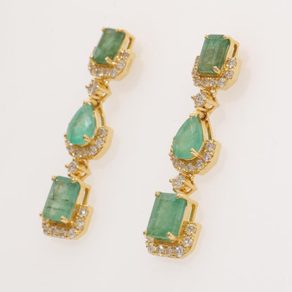 Emerald Dangle Drop Diamond Earrings