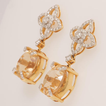 Flower Diamond Citrine Drop Earrings