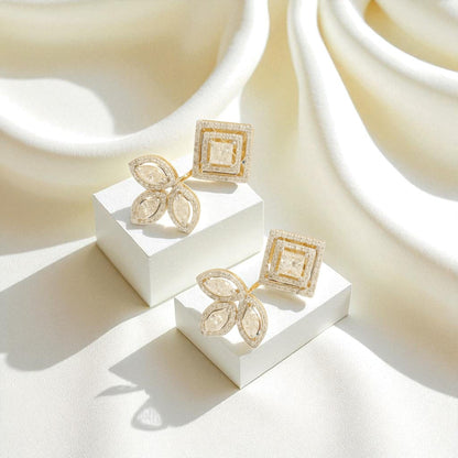 Geometric Leaf Halo Diamond Studs