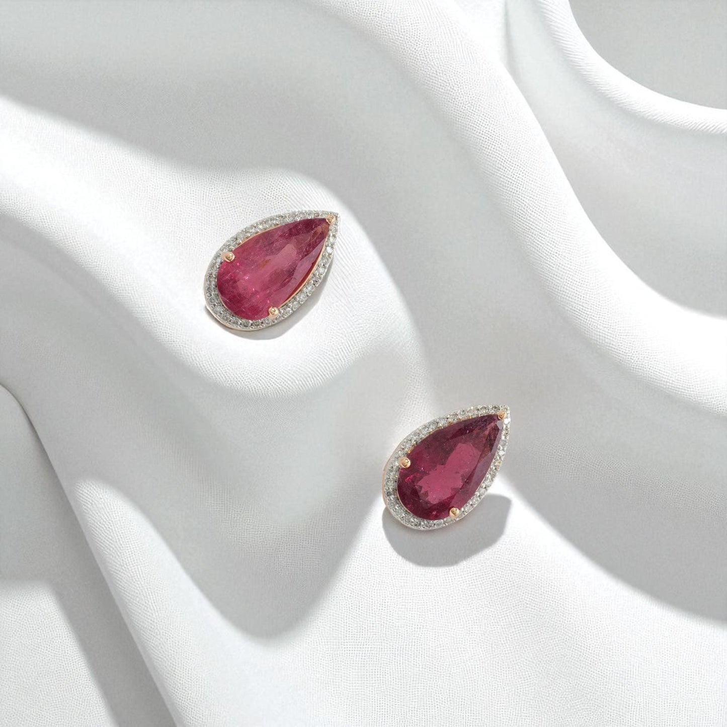 Pear Tourmaline Halo Diamond Stud Earrings