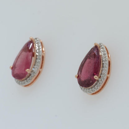 Pear Tourmaline Halo Diamond Stud Earrings