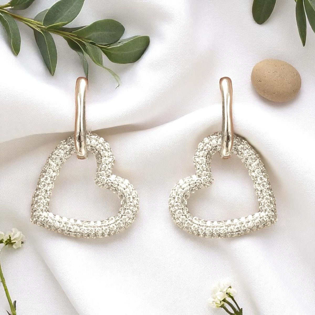 Open Heart Diamond Drop Earrings