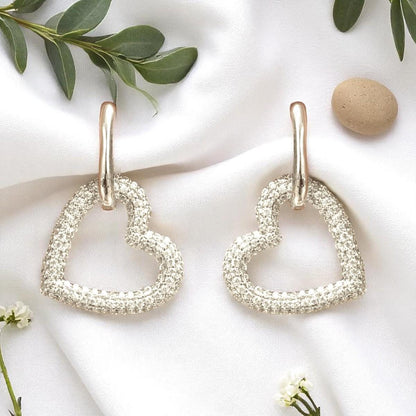 Open Heart Diamond Drop Earrings