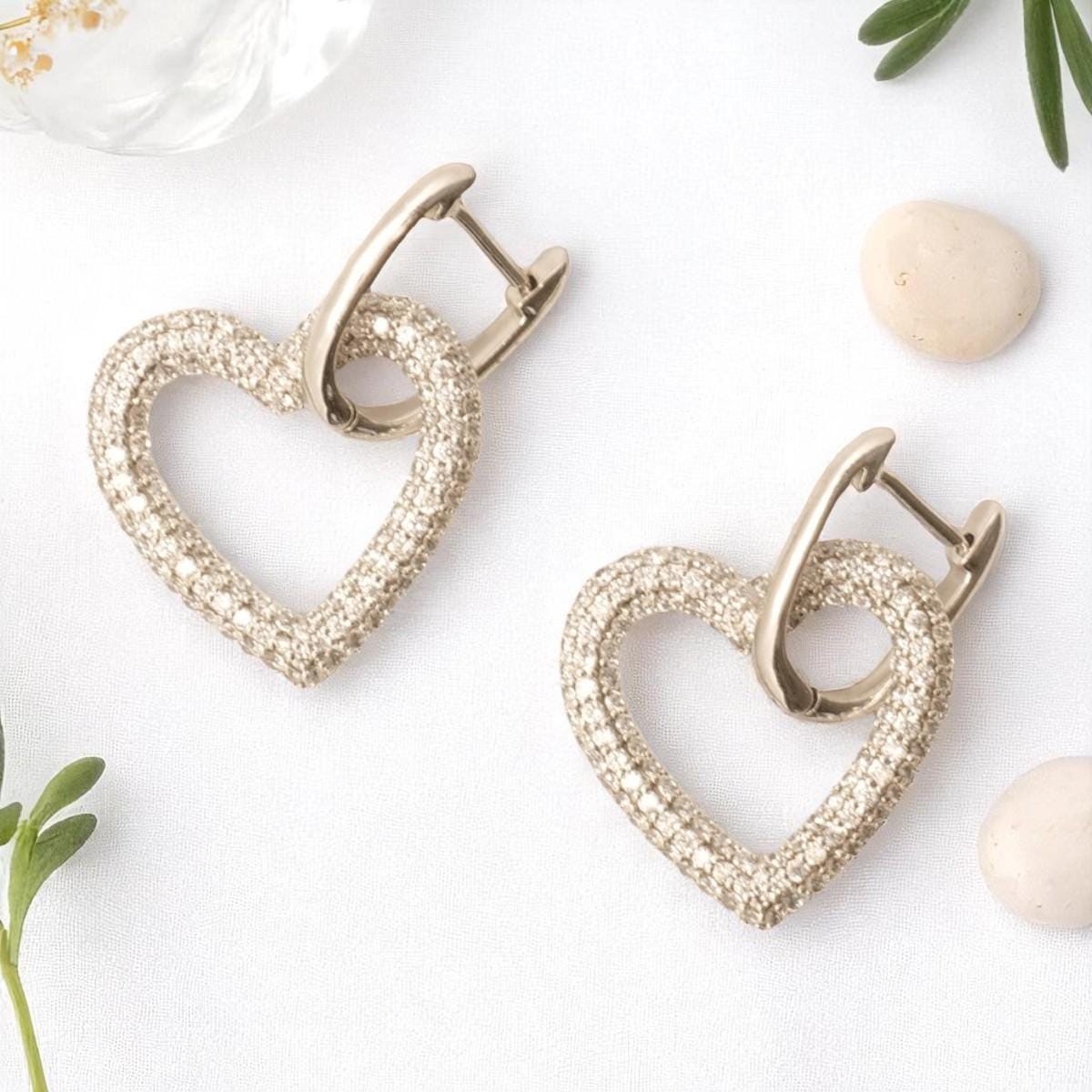 Open Heart Diamond Drop Earrings