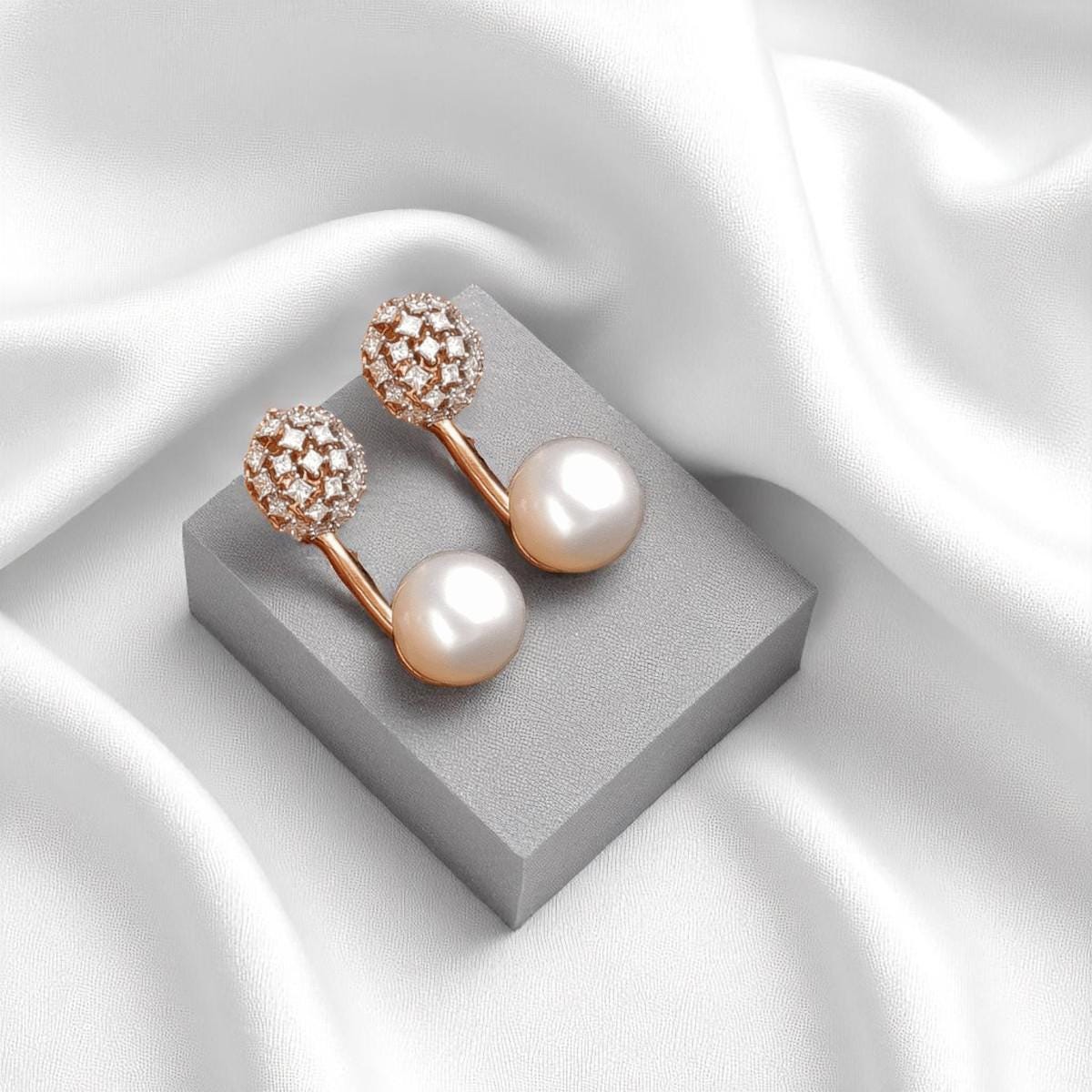 Pearl Diamond Drop Stud Earrings