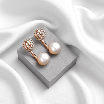 Pearl Diamond Drop Stud Earrings