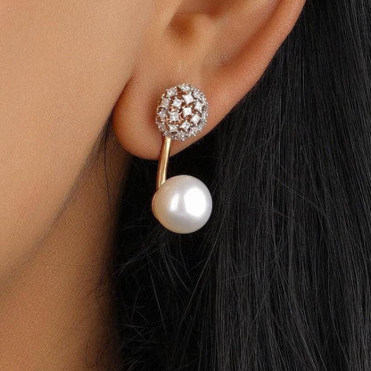 Pearl Diamond Drop Stud Earrings