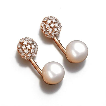 Pearl Diamond Drop Stud Earrings