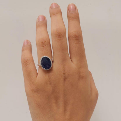 Oval Blue Sapphire Natural Diamond Ring