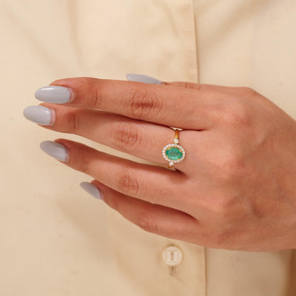 Oval Emerald Halo Diamond Ring
