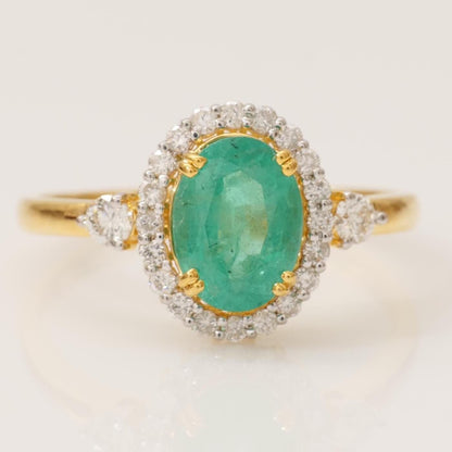 Oval Emerald Halo Diamond Ring
