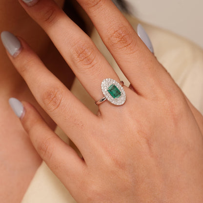 Emerald Cut Emerald Gemstone Diamond Ring