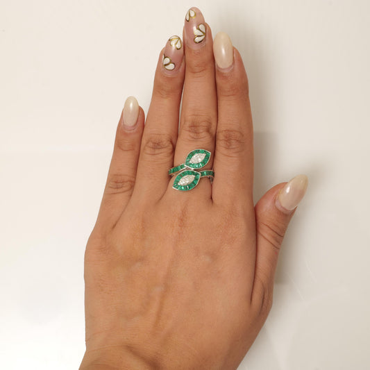 Baguette Cut Emerald Halo Diamond Ring