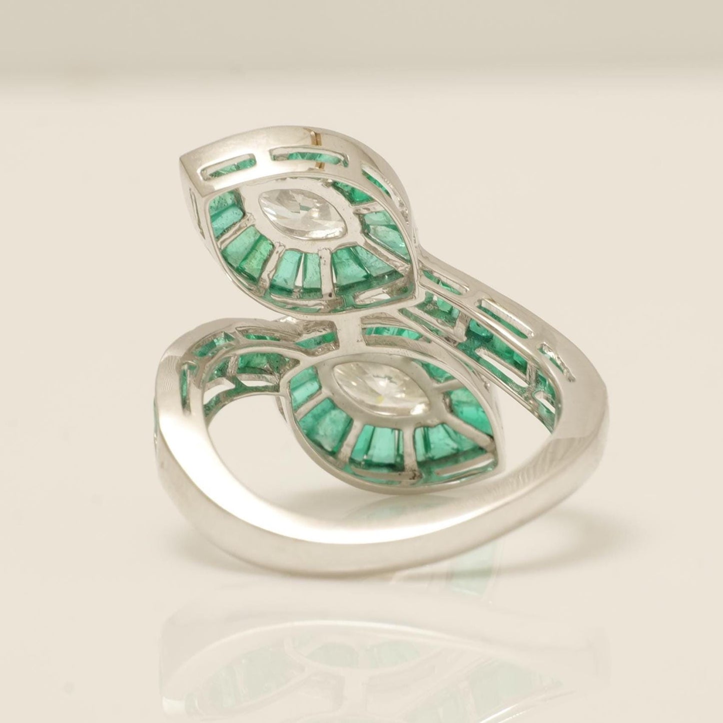 Baguette Cut Emerald Halo Diamond Ring
