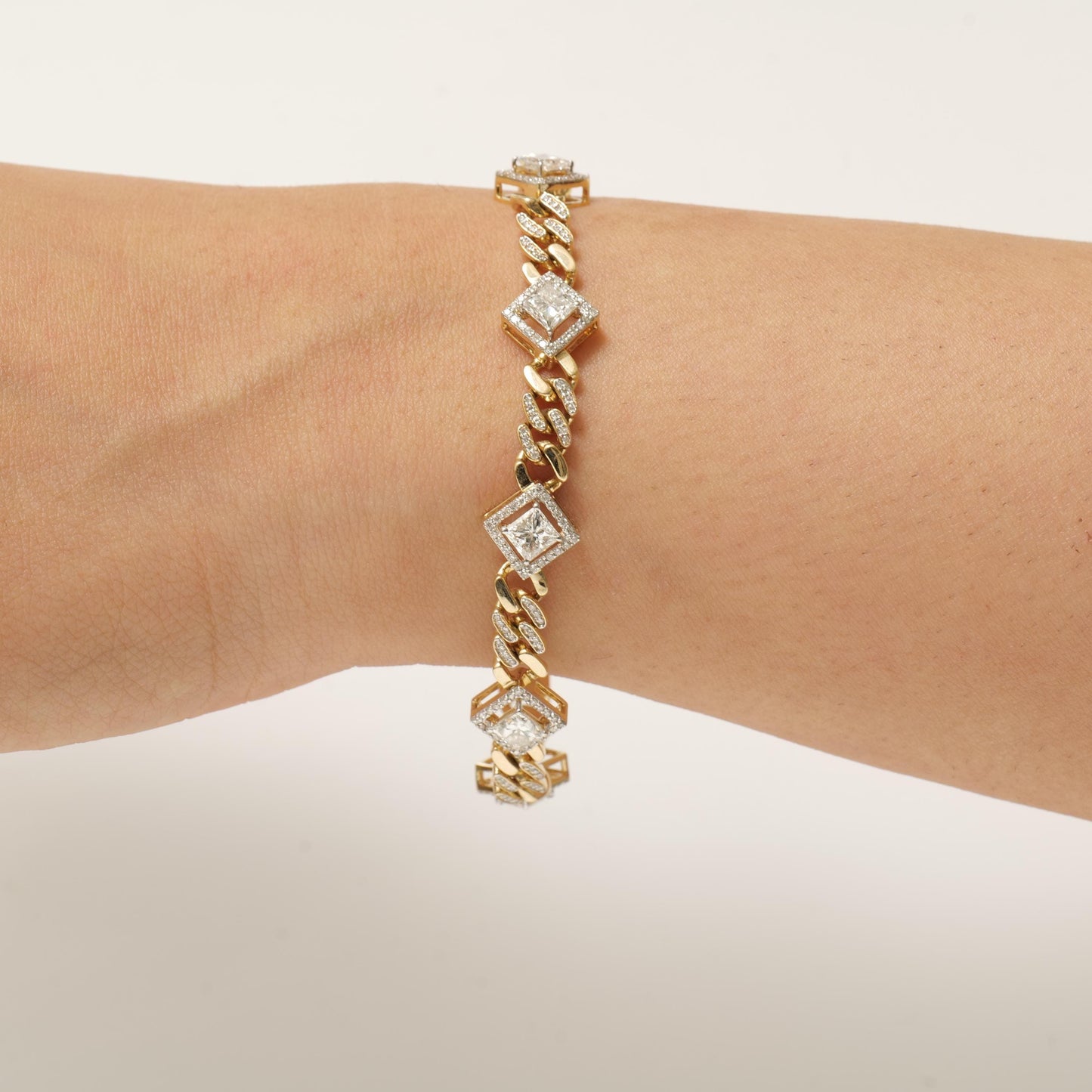 Square Halo Natural Diamond Wedding Tennis Bracelet