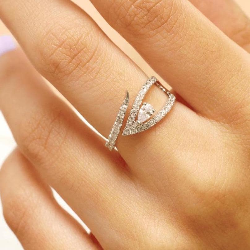 Leaf Pear Diamond Wrap Ring