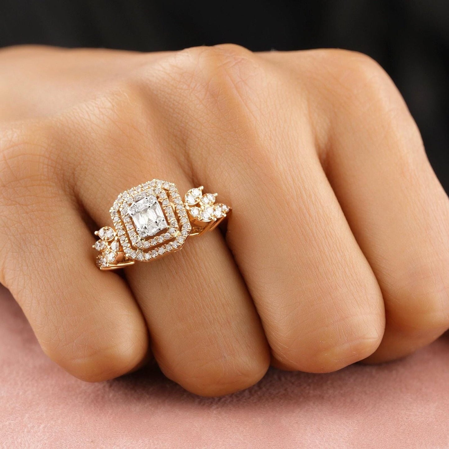 Emerald Cut Diamond Cluster Ring