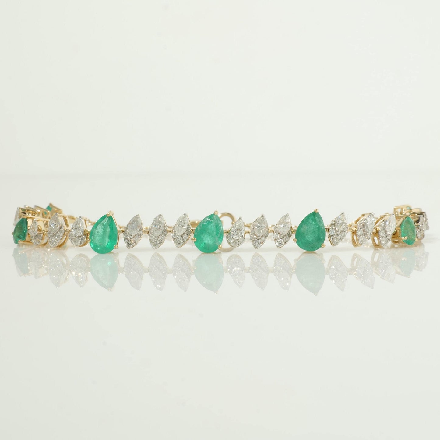 Teardrop Emerald Natural Diamond Tennis Bracelet