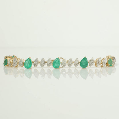 Teardrop Emerald Natural Diamond Tennis Bracelet