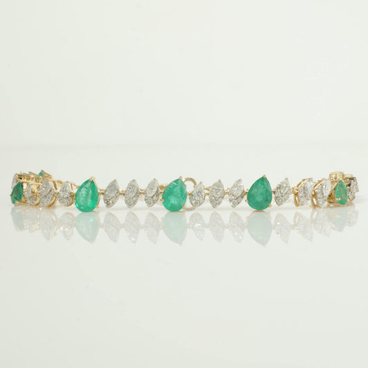 Teardrop Emerald Natural Diamond Tennis Bracelet