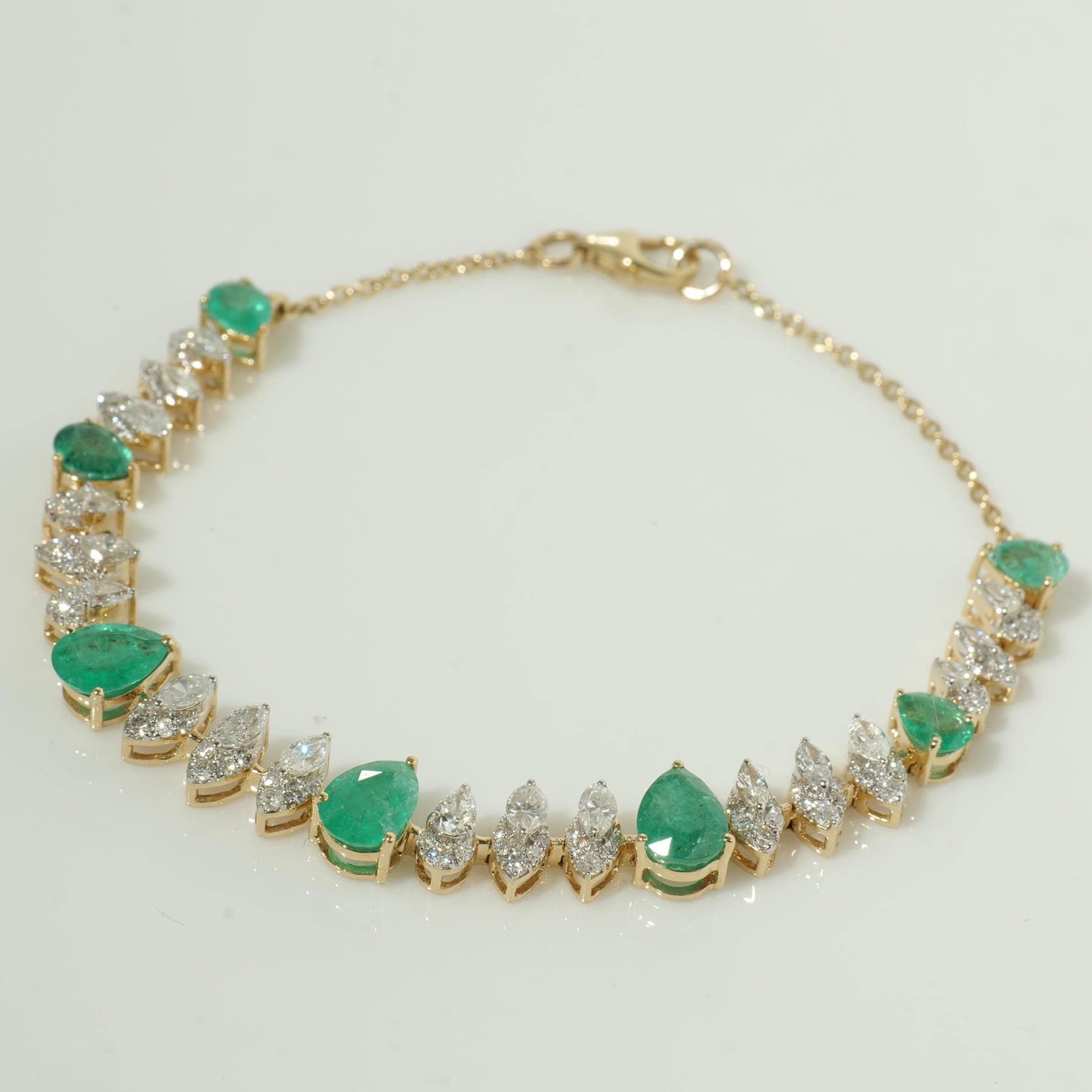 Teardrop Emerald Natural Diamond Tennis Bracelet