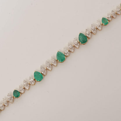 Teardrop Emerald Natural Diamond Tennis Bracelet