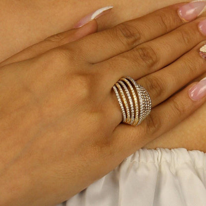 Diamond Wave Lines Band Ring