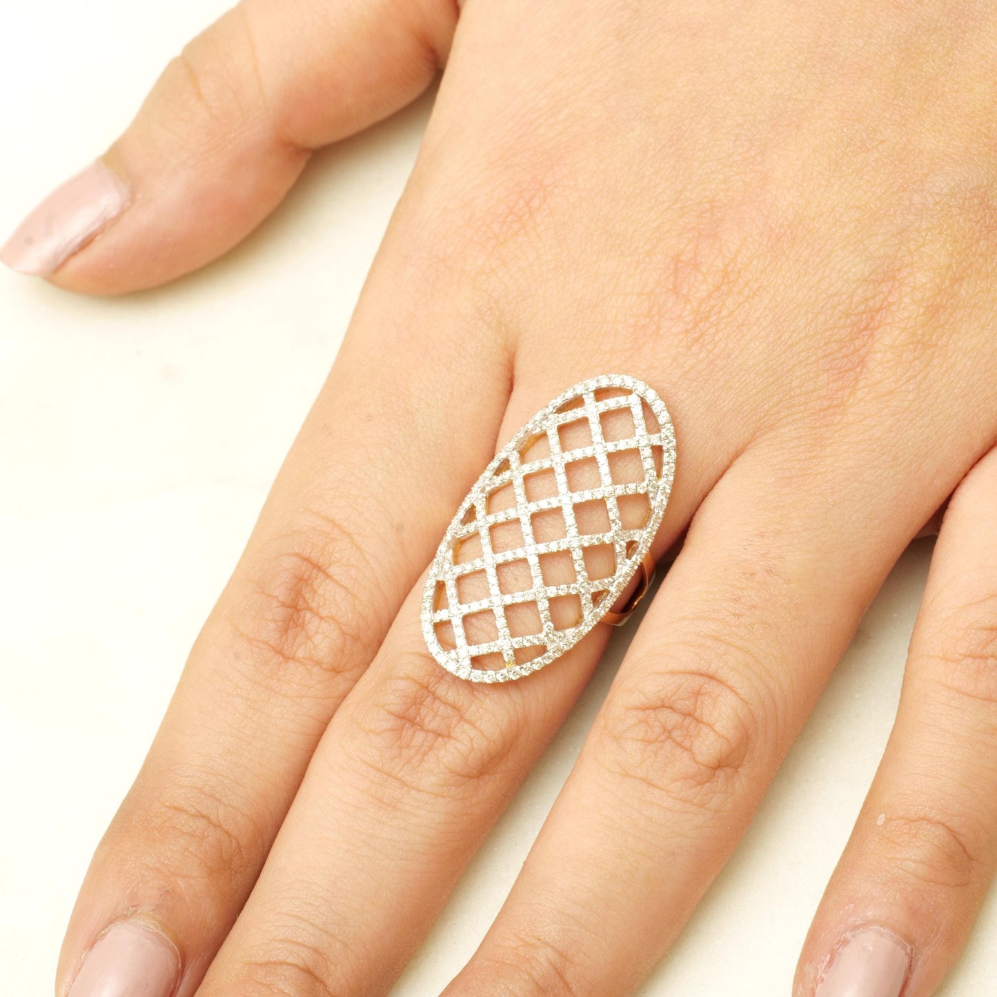 Oval Mesh Diamond Ring