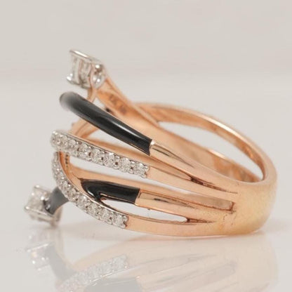 Criss Cross Enamel Natural Diamond Ring