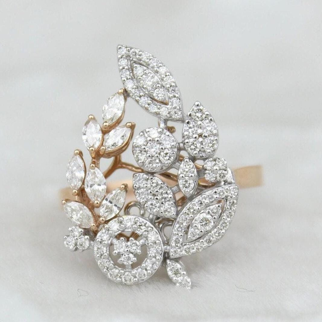 Leaves Cluster Natural Diamond Cocktail Ring