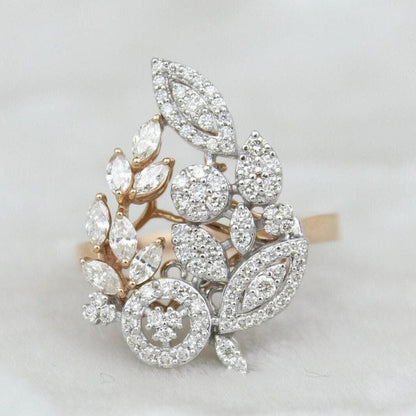 Leaves Cluster Natural Diamond Cocktail Ring