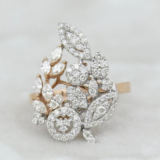 Leaves Cluster Natural Diamond Cocktail Ring