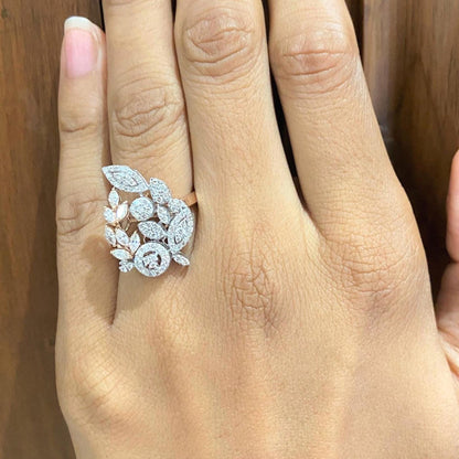 Leaves Cluster Natural Diamond Cocktail Ring