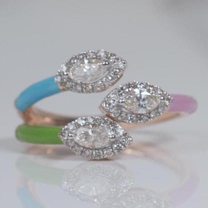 Three Stone Enamel Cuff Ring