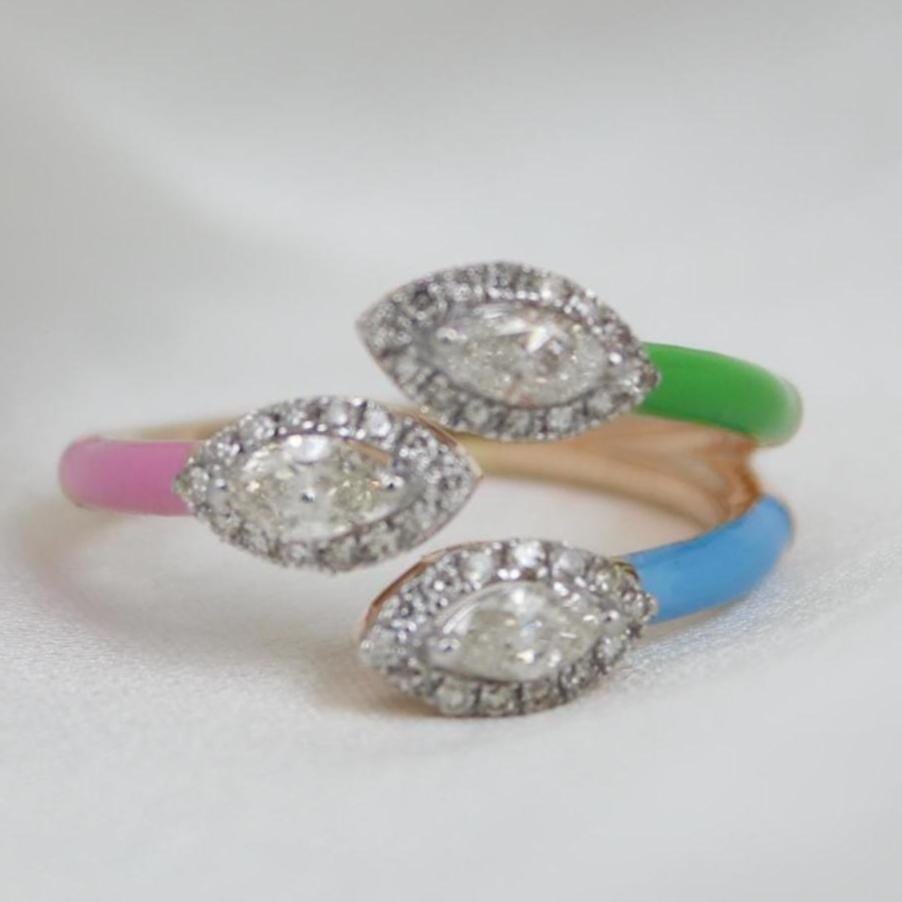 Three Stone Enamel Cuff Ring