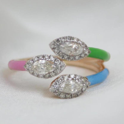 Three Stone Enamel Cuff Ring