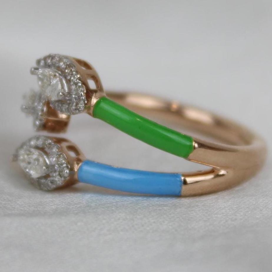 Three Stone Enamel Cuff Ring