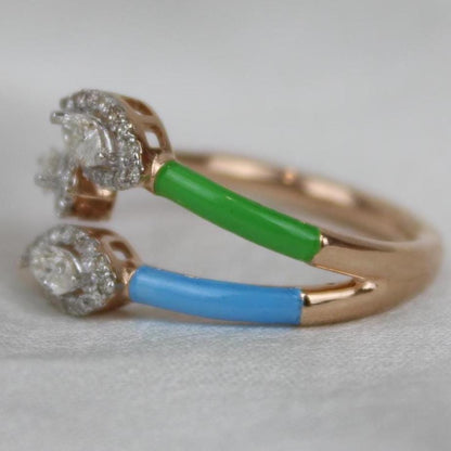 Three Stone Enamel Cuff Ring