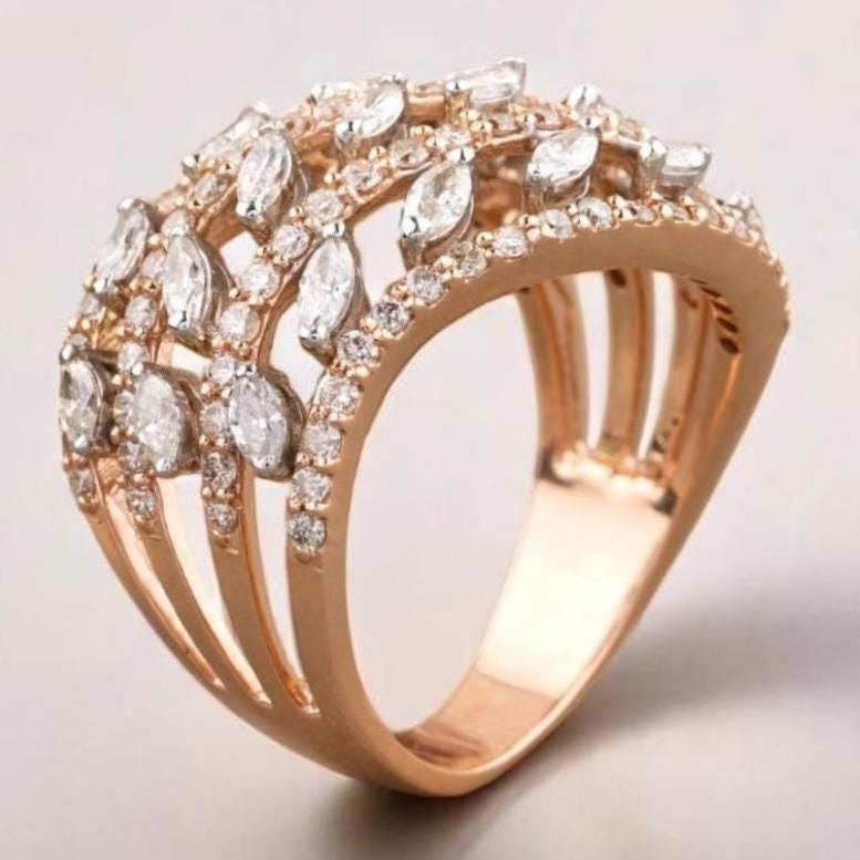 Marquise Diamond Wave Lines Band