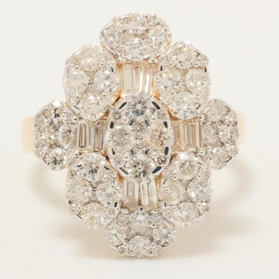 Flower Cluster Natural Diamond Ring