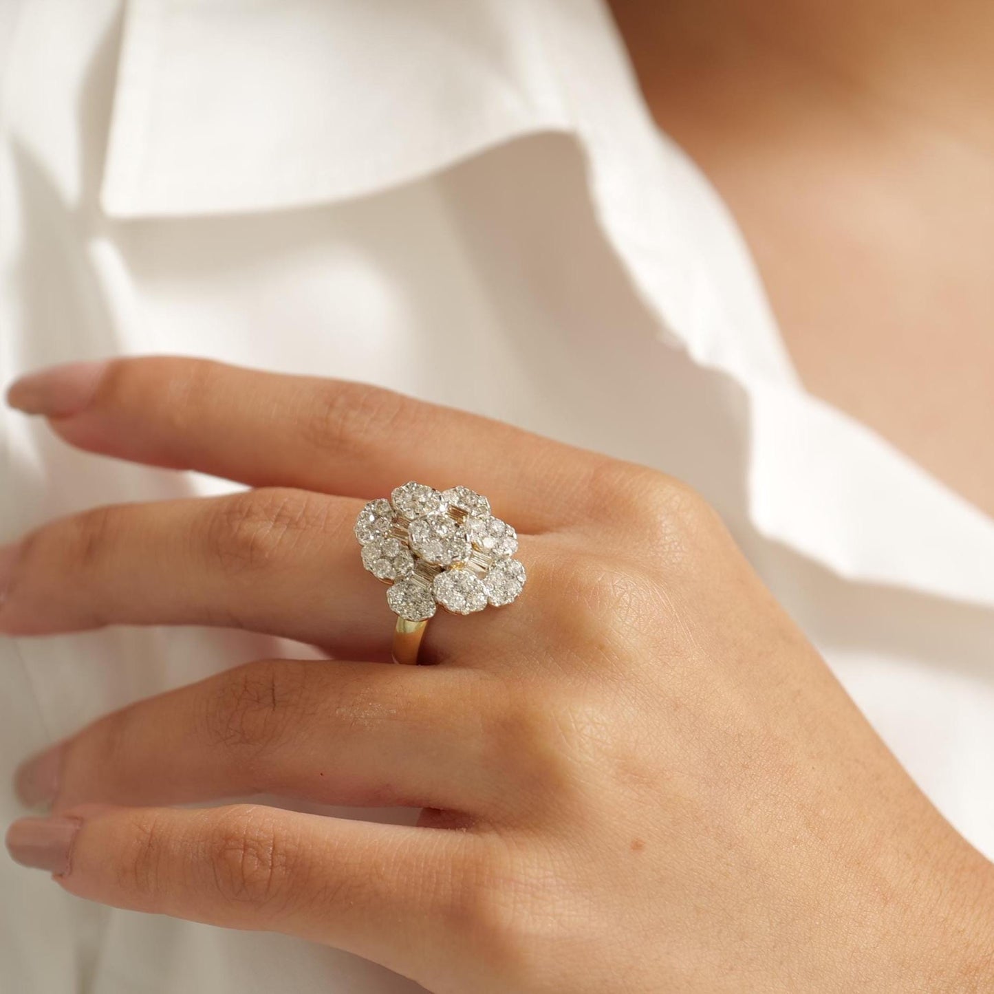 Flower Cluster Natural Diamond Ring