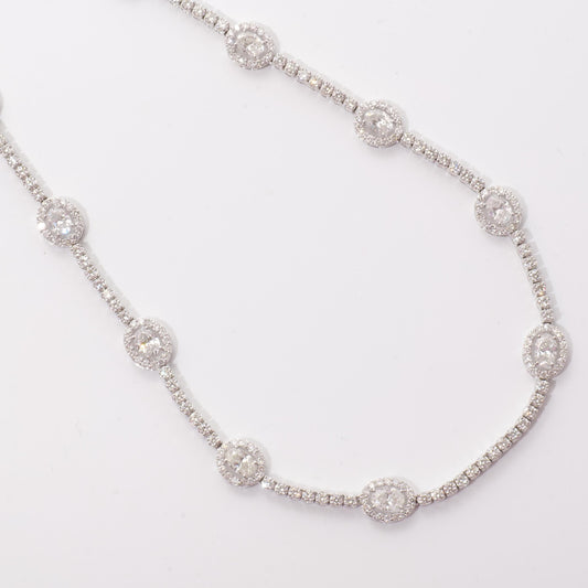 Oval Link Halo Diamond Necklace