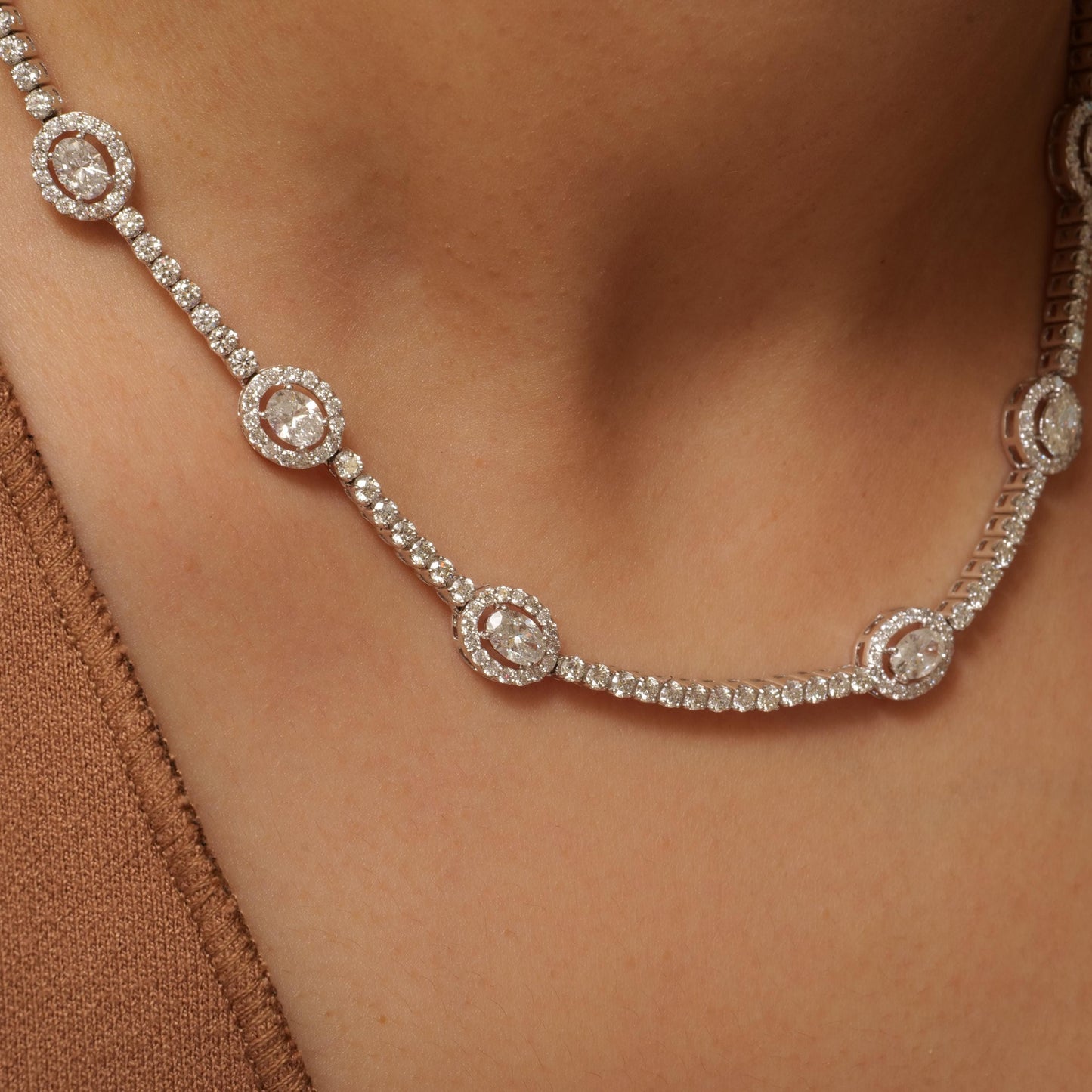 Oval Link Halo Diamond Necklace