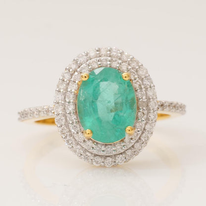 Oval Emerald Double Halo Diamond Ring