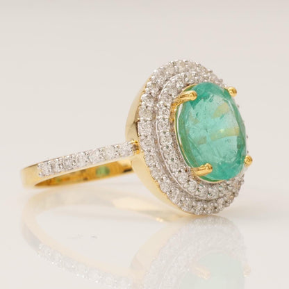 Oval Emerald Double Halo Diamond Ring