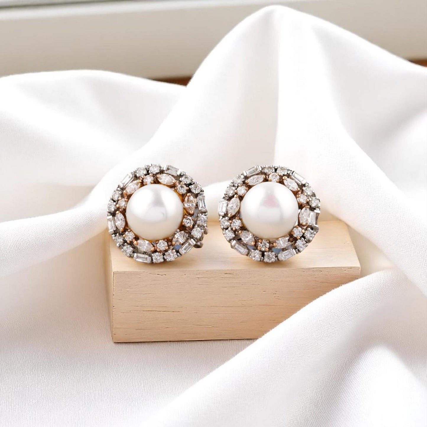 Pearl Diamond Halo Studs