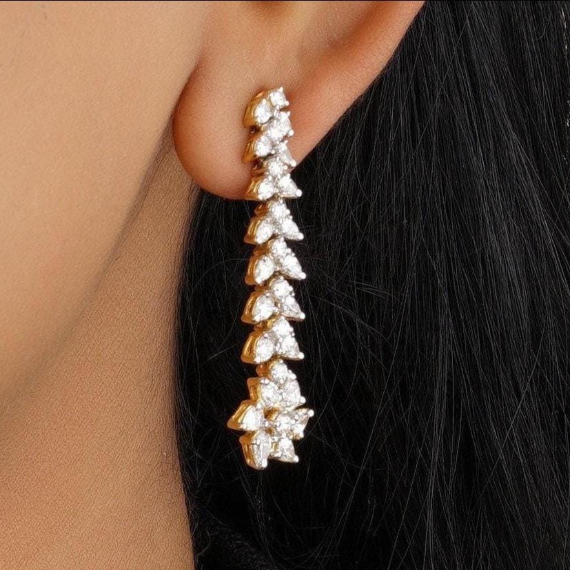 Floral Cluster Diamond Dangle Earrings