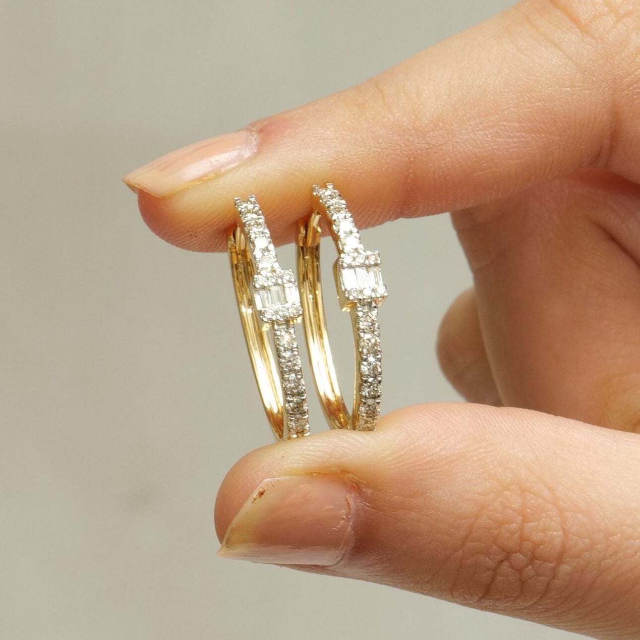 Oval Diamond Hoop Earrings